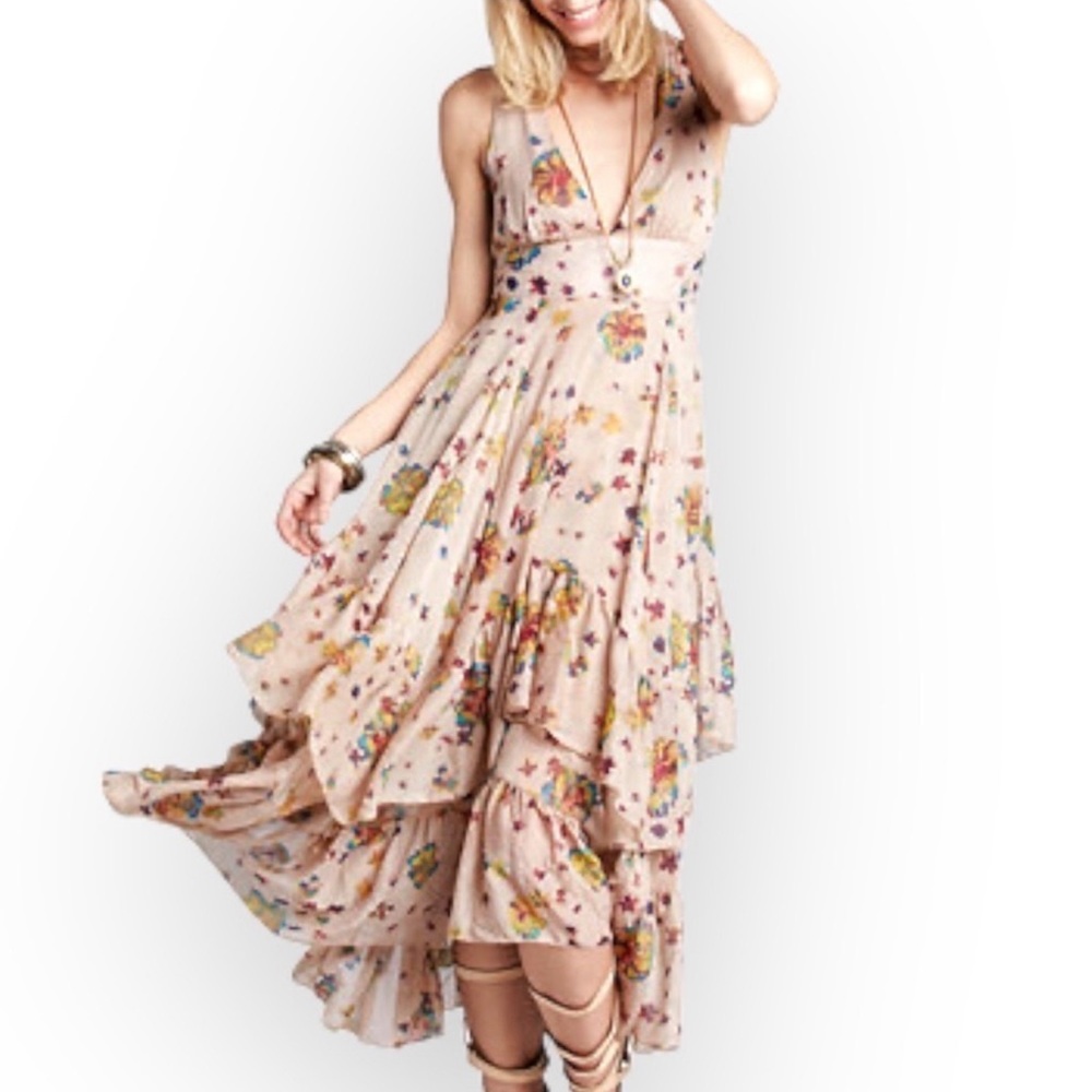 Free People Catching Glances Ruffle Maxi Dress S 6